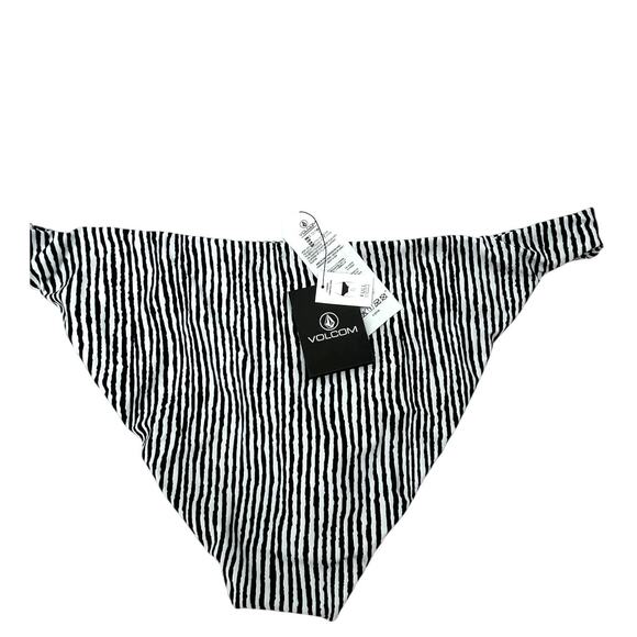 Volcom Women's Stripe Away Hipster Bikini Bottom Black / White Large NWT - Picture 4 of 5
